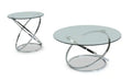 Hendrix 36 Modern 2-Pack Glass Top Coffee + End Table - Chrome with Metal Base
