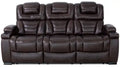 Hugo 84 Genuine Leather Power Reclining Sofa with Power Headrests, Dual Cupholders and USB Ports