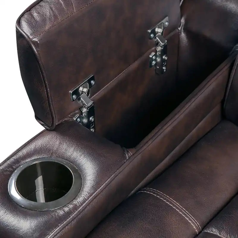Canapé inclinable électrique en cuir véritable de 84 po avec appuie-tête électriques, deux porte-gobelets et ports USB