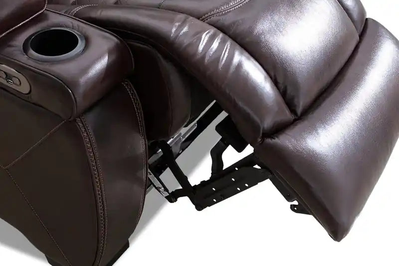Canapé inclinable électrique en cuir véritable de 84 po avec appuie-tête électriques, deux porte-gobelets et ports USB