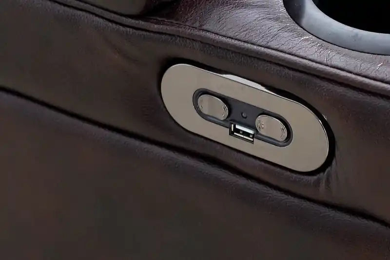 Canapé inclinable électrique en cuir véritable de 84 po avec appuie-tête électriques, deux porte-gobelets et ports USB