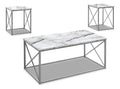 Kasey 42.25 Modern 3-Pack Coffee + 2 End Tables - White Marble Look with Grey Metal Base