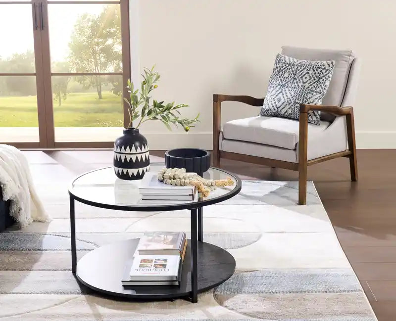 Table basse ronde moderne en verre de 31,5 pouces avec roulettes