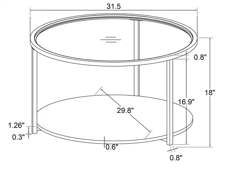 Table basse ronde moderne en verre de 31,5 pouces avec roulettes