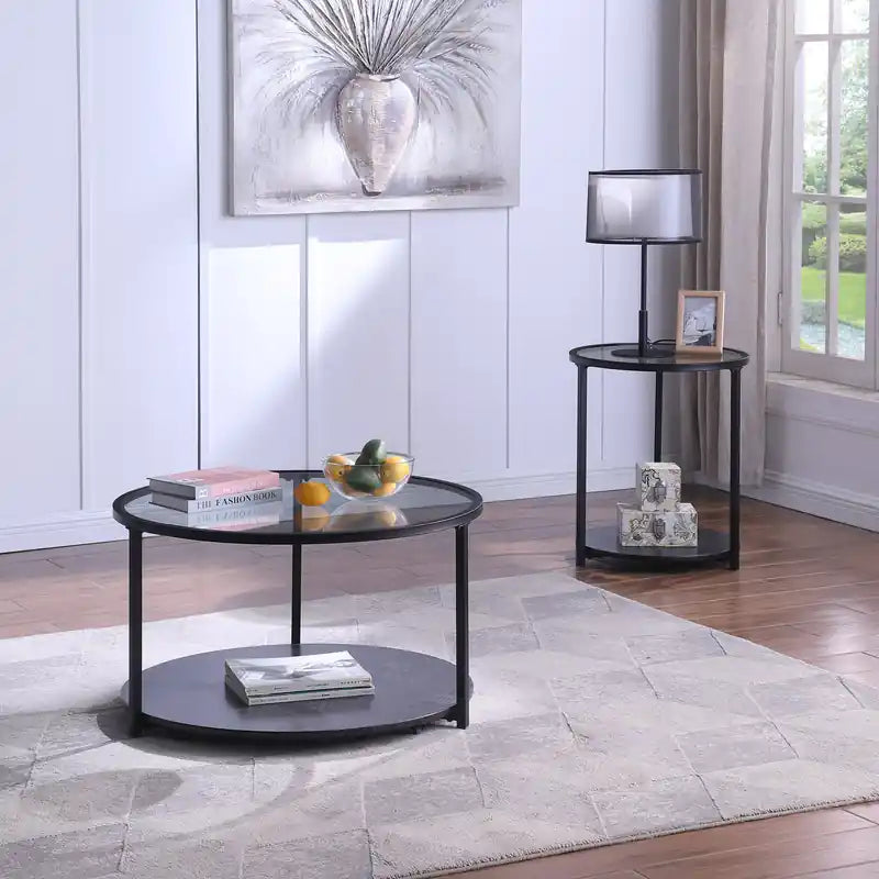 Table basse ronde moderne en verre de 31,5 pouces avec roulettes