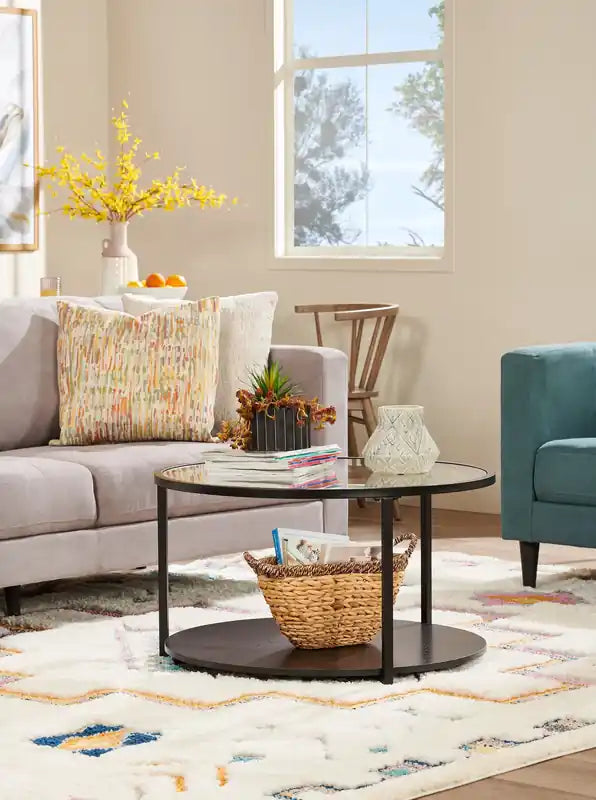 Table basse ronde moderne en verre de 31,5 pouces avec roulettes