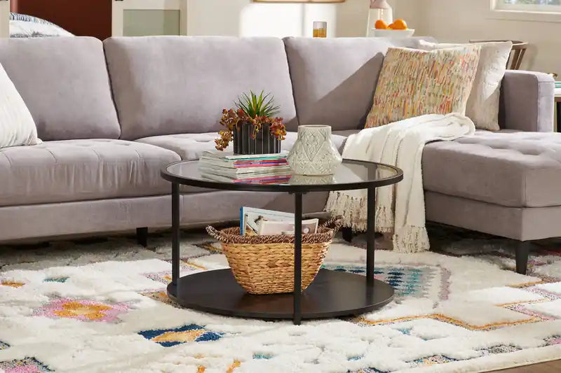 Table basse ronde moderne en verre de 31,5 pouces avec roulettes