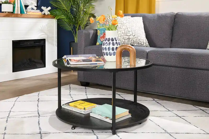 Table basse ronde moderne en verre de 31,5 pouces avec roulettes