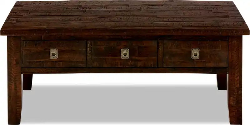 Table basse rustique de 48 po avec rangement et roulettes – Bois brun foncé