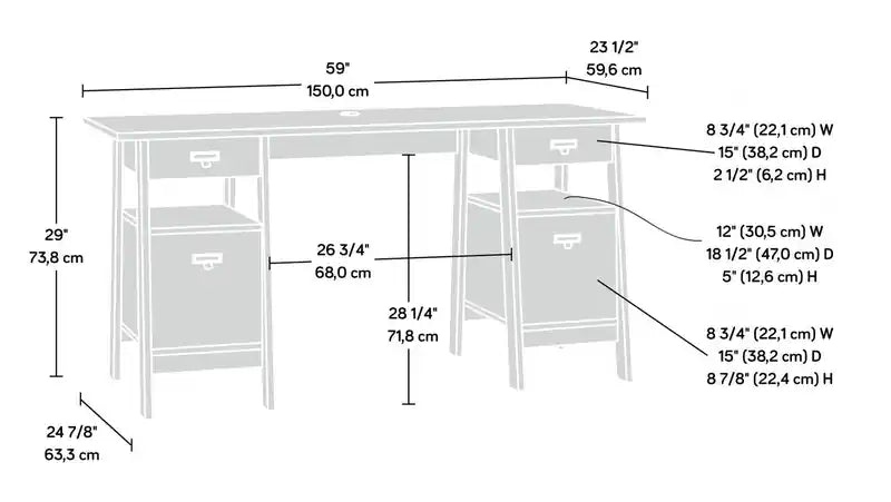 Bureau de direction 4 tiroirs 150 cm - Chêne vintage