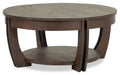 Lyndale 38 Traditional Round Lift Top Coffee Table with Storage and Shelf - Brown Pine