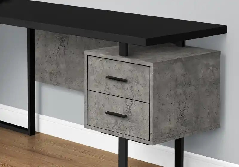 Bureau d'angle réversible en L de 71 po avec 3 tiroirs – Fini béton noir