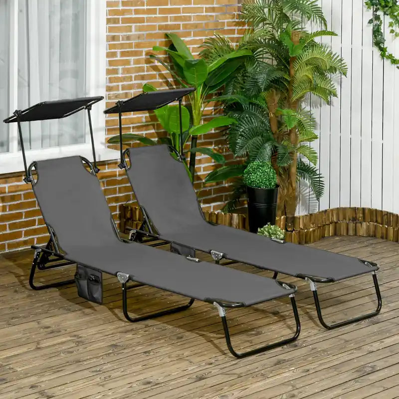 Lot de 2 chaises longues pliantes avec dossier réglable gris foncé