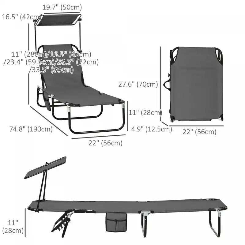 Lot de 2 chaises longues pliantes avec dossier réglable gris foncé