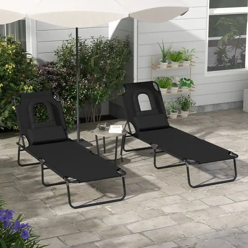 2 Chaises longues de jardin pliantes et ajustables pour l'extérieur