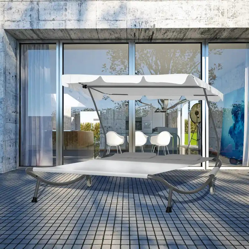Chaise longue de patio avec auvent réglable blanc crème