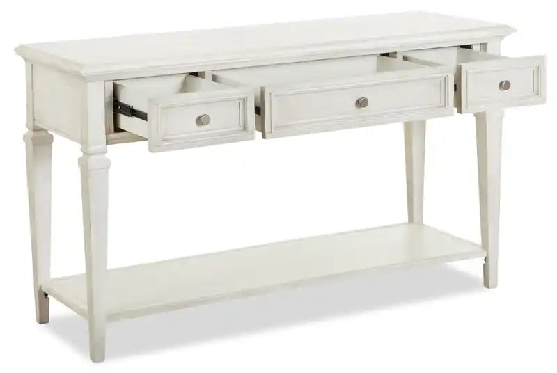 50 Table de canapé traditionnelle avec rangement et étagère - Pin blanc albâtre