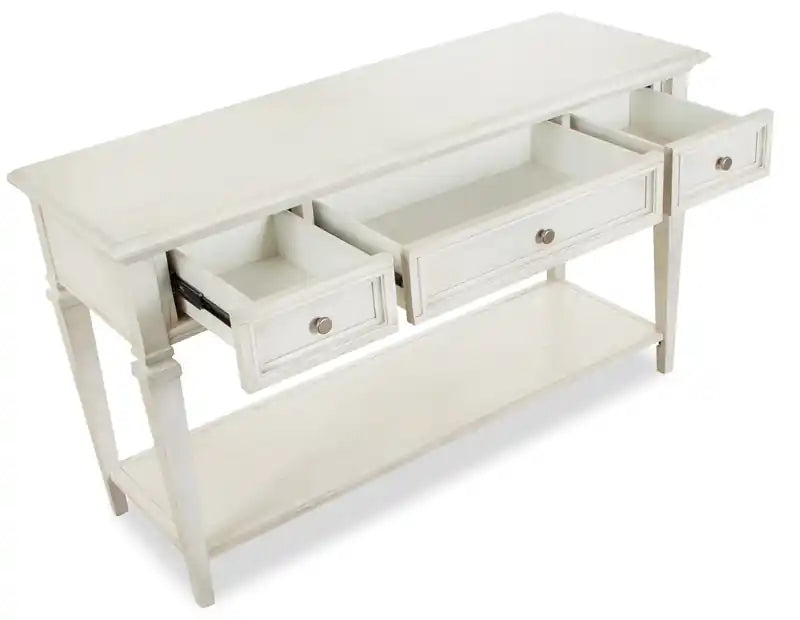 50 Table de canapé traditionnelle avec rangement et étagère - Pin blanc albâtre