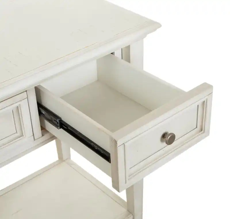 50 Table de canapé traditionnelle avec rangement et étagère - Pin blanc albâtre