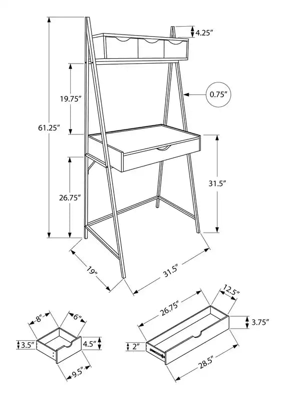 Bureau compact de 80 cm avec 4 tiroirs