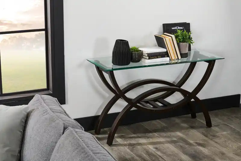 Table basse moderne en verre 48 po – Expresso avec pieds arqués