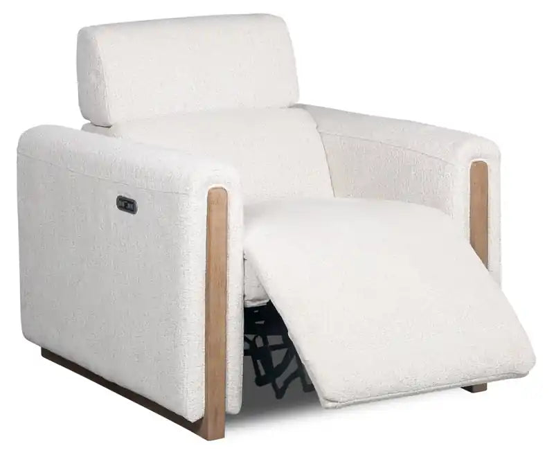 Fauteuil inclinable électrique en tissu chenille 38 po avec appuie-tête électrique et port USB – Blanc albâtre