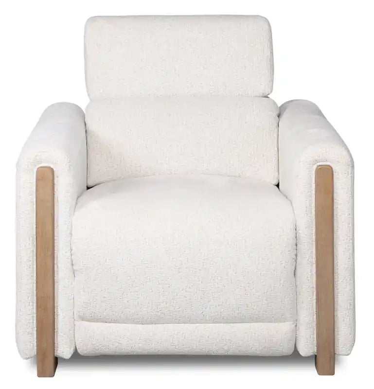 Fauteuil inclinable électrique en tissu chenille 38 po avec appuie-tête électrique et port USB – Blanc albâtre