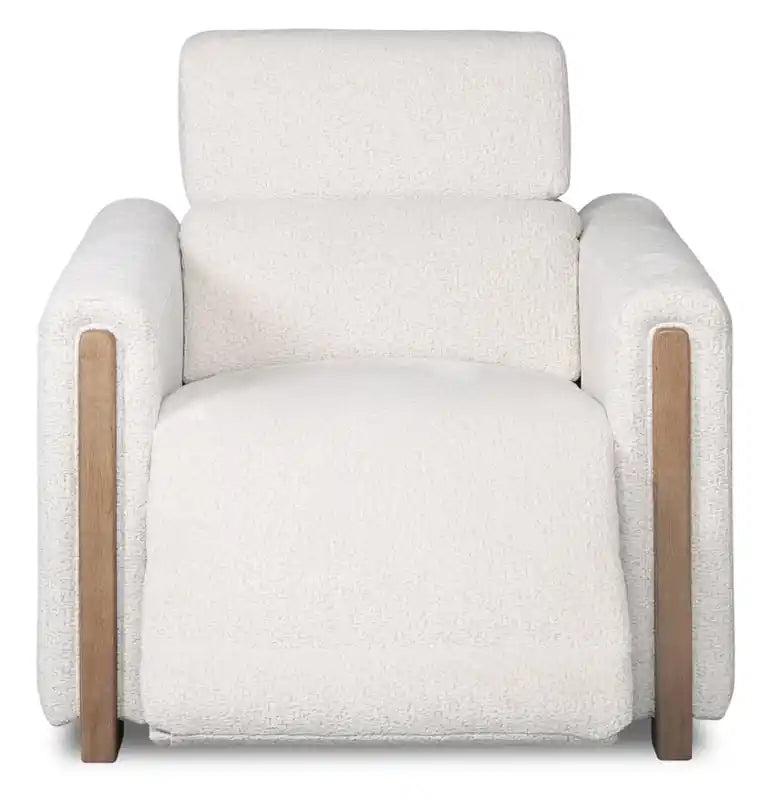 Fauteuil inclinable électrique en tissu chenille 38 po avec appuie-tête électrique et port USB – Blanc albâtre