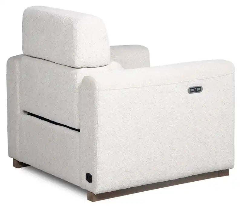 Fauteuil inclinable électrique en tissu chenille 38 po avec appuie-tête électrique et port USB – Blanc albâtre