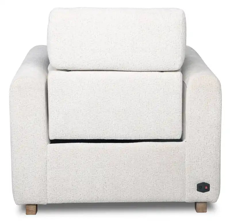 Fauteuil inclinable électrique en tissu chenille 38 po avec appuie-tête électrique et port USB – Blanc albâtre
