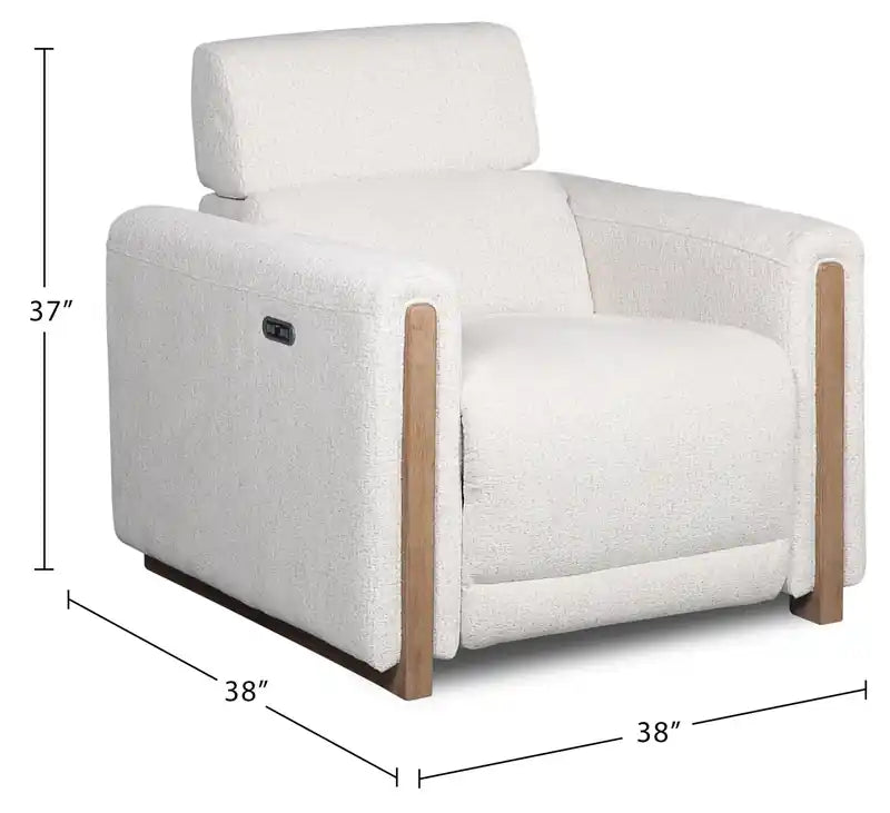 Fauteuil inclinable électrique en tissu chenille 38 po avec appuie-tête électrique et port USB – Blanc albâtre