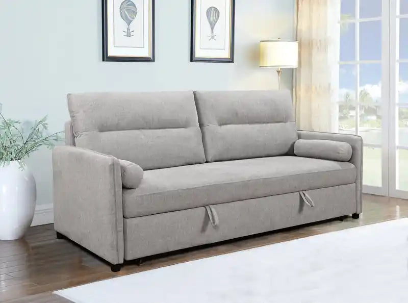 Canapé-lit 82,5 en tissu aspect lin avec rangement et deux coussins accoudoirs