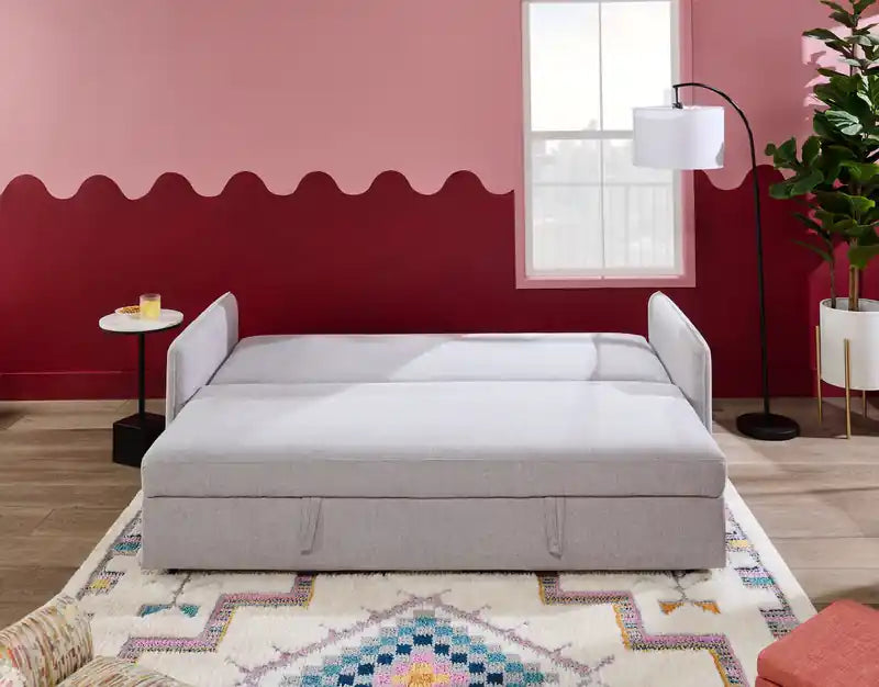 Canapé-lit 82,5 en tissu aspect lin avec rangement et deux coussins accoudoirs
