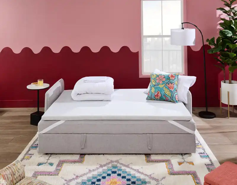 Canapé-lit 82,5 en tissu aspect lin avec rangement et deux coussins accoudoirs