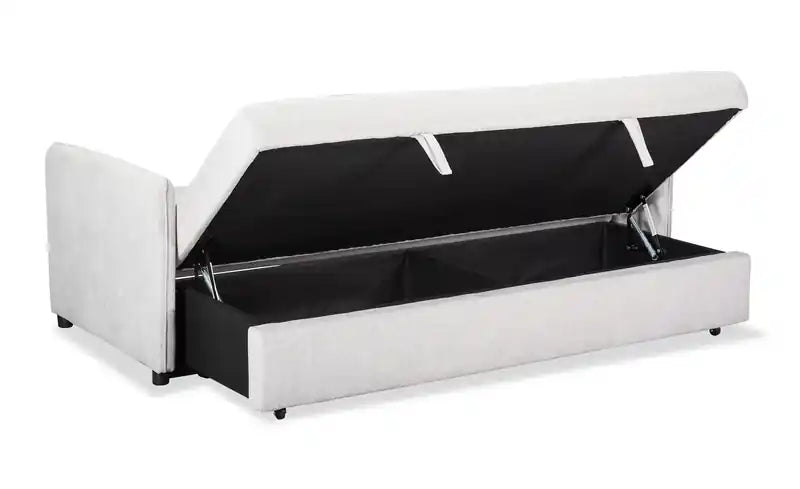 Canapé-lit 82,5 en tissu aspect lin avec rangement et deux coussins accoudoirs