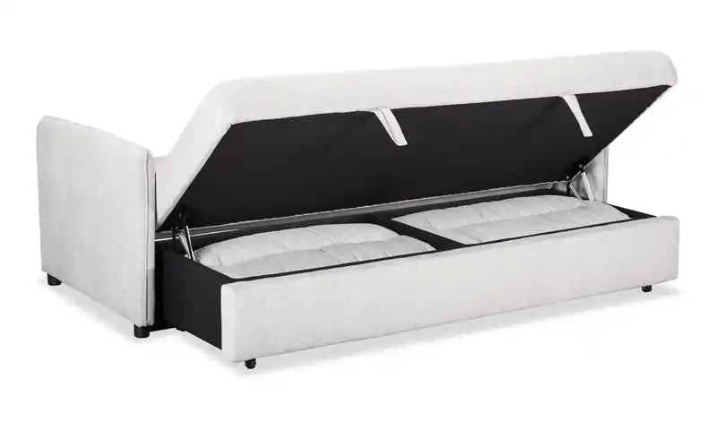Canapé-lit 82,5 en tissu aspect lin avec rangement et deux coussins accoudoirs