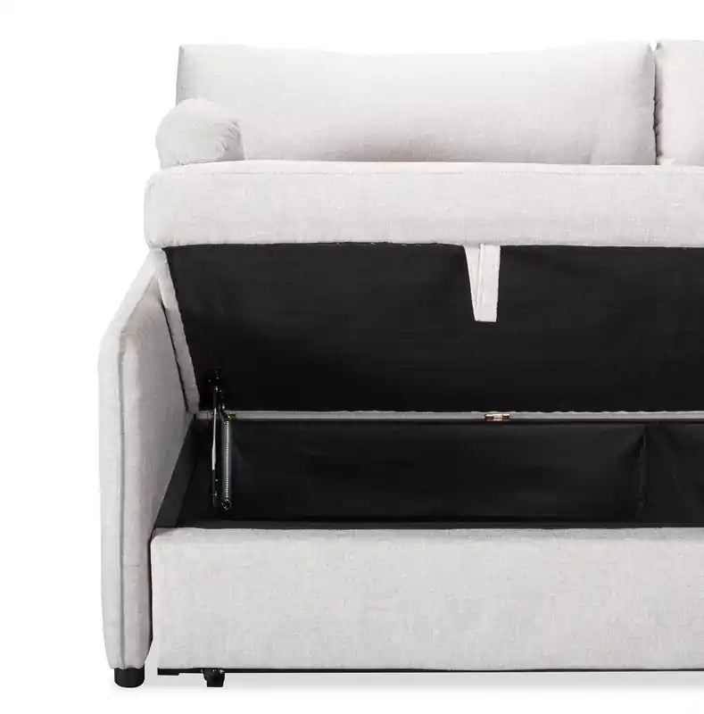 Canapé-lit 82,5 en tissu aspect lin avec rangement et deux coussins accoudoirs