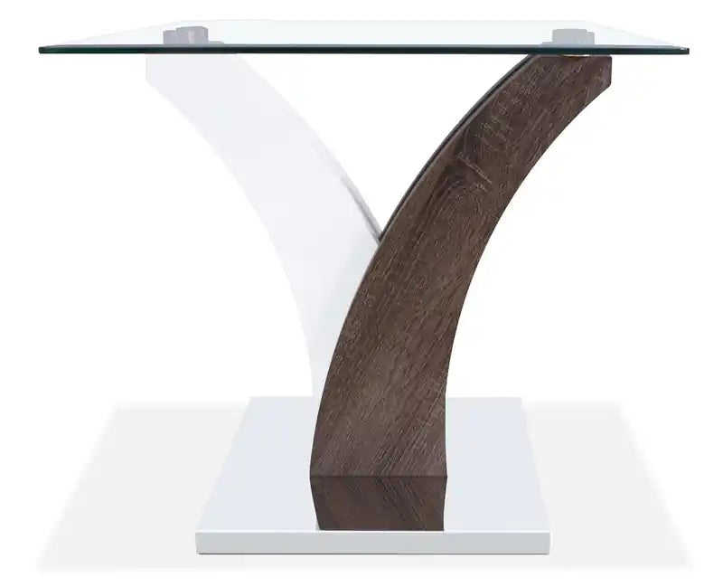 Table d'appoint moderne en verre - Blanc et gris avec base en métal