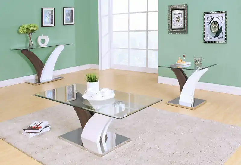 Table d'appoint moderne en verre - Blanc et gris avec base en métal