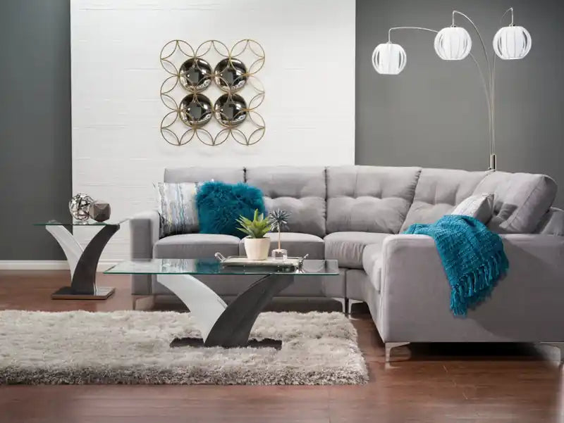 Table d'appoint moderne en verre - Blanc et gris avec base en métal
