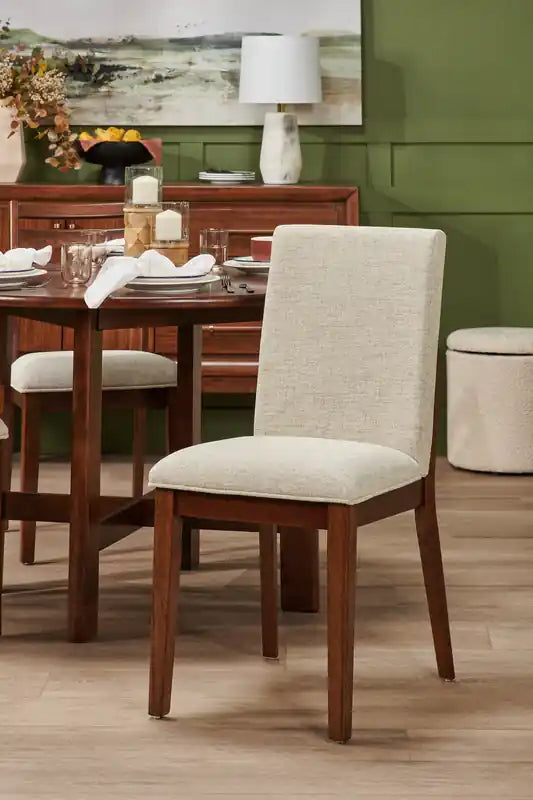 Chaise de salle à manger en tissu polyester, bois – brun et beige
