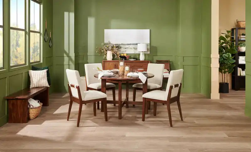 Chaise de salle à manger en tissu polyester, bois – brun et beige