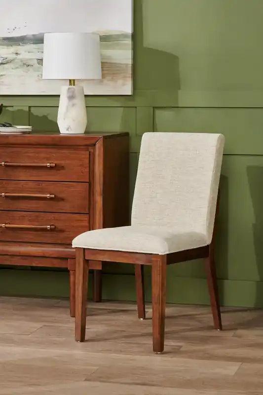 Chaise de salle à manger en tissu polyester, bois – brun et beige
